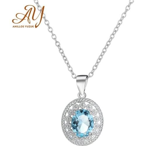 Anillos Yuzuk Oval Sky Blue Gemstone Pendant Necklace For Women Sterling Silver 925 Party Chain Necklaces Luxury Jewelry Bijoux