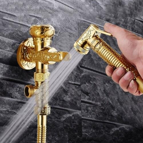 Golden Brass Bidet Faucet Single Handle Wall Mounted Brass Bidet Taps, Hand Held Bidet Shower Sprayer, toilet Faucet