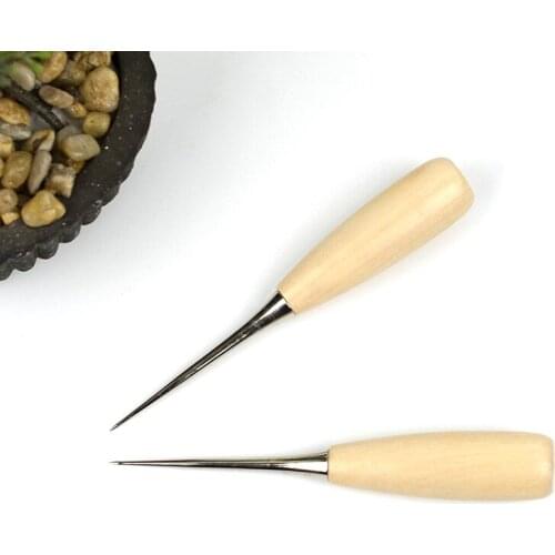 1PC High Quality Leather Wood Handle Awl Tools For Hand Stitcher Stitching Sewing 12cm