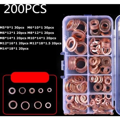 200pcs box Copper Sealing Solid Gasket Oil Pan And Oil Seal Combination Kit For Marine Flattening Sealing Ring Tool Hardware Kit