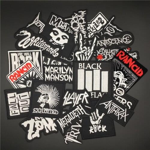 25pcs Band Music Patches for Jacket Jeans Embroidery Punk Badges Appliques Iron Patch Stickers Clothes Decoration