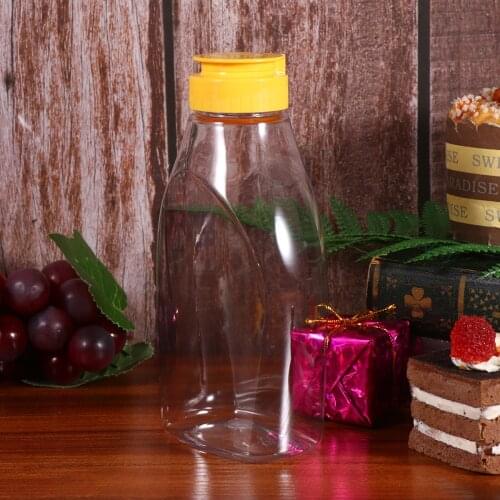 4pcs Transparent Plastic Honey Bottle Food Packaging Bottle Honey Jar With Lid Honey Bottle Jam Container for Home (500g Capacit