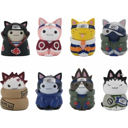 8Pcs Anime Naruto Figures Kawaii Mini Q Version Modle NARUTO Cat Action Figuras Cartoon Model Kids Gift Toys Suit Dropshipping