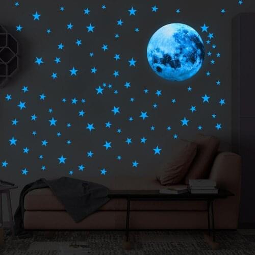 Adeeing 30cm Blue Moon 435pcs Blue Luminous Moon Star Sticker 166pcs Star Glow Decal Decoration