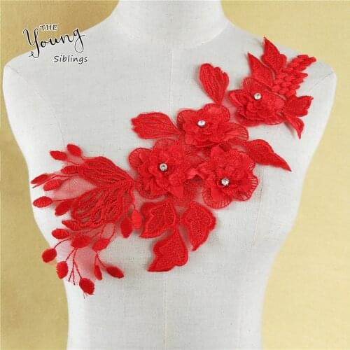 Hot sale Sewing Red Embroidered Fabric Venise Lace Collar Neckline Lace Applique applications for clothes DIY Accessories YL1089