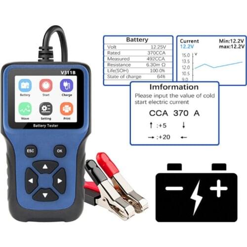 V311B Car Diagnostic Tool 12V Battery Analyzer Tester Evaluate Battery Performance Circut Performance Waveform Analysis