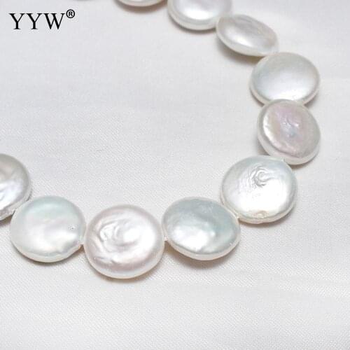 YYW High Quality AA Cultured Coin Freshwater Pearl Beads Flat Round natural white 16-18mm Sold Per Approx 15.3 Inch Strand