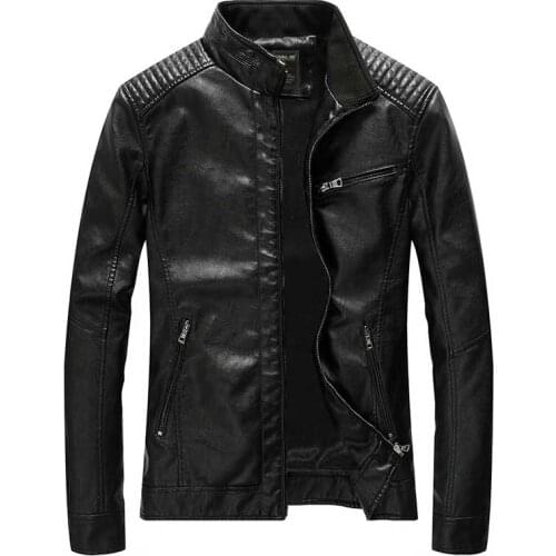 Spring Autumn PU Leather Jacket Men Casual Jacket Jacket Stand Collar with Zipper Pocket OUTWEAR Coat Plus Size M-5XL