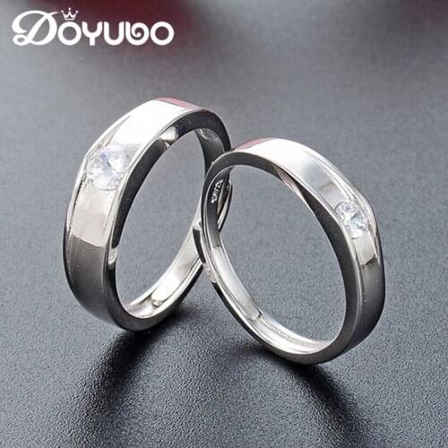 DOYUBO Adjustable Lovers 925 Sterling Silver Rings With Cubic Zircon Lady Pure Silver Couples Wedding Rings Fine Jewelry VB442