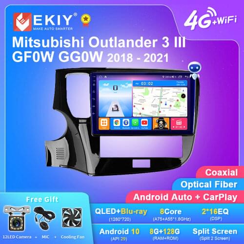 EKIY Blue-ray Car Radio Android 10 For MItsubishi Outlander 3 III 2018-2021Multimedia Video Player GPS Navigation Auto Stereo FM
