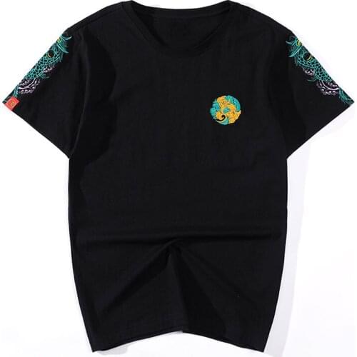 Hip Hop Dragon embroidery T Shirts 2020 Hip Hop Casual Cotton Tops Tees Men Summer Streetwear Skateboards Tshirt