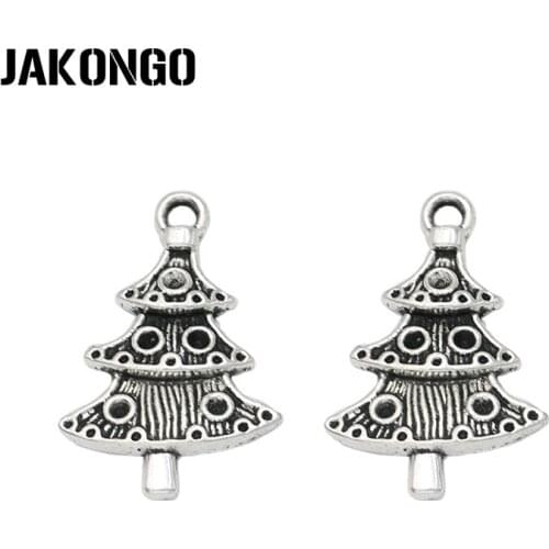 JAKONGO Antique Silver Plated Christmas Tree Charms Feet Pendants for Jewelry Making Bracelet DIY Craft 20pcs 20x15mm