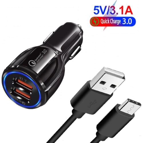 USB C Cable Car Charger Dual USB QC 3.0 Fast Charging Phone Adapter For Samsung S21 S20 FE Ultra S10 S10E S9 S8 + A21S A31 A41