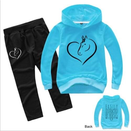 Spring Autumn Cartoon Horse Print Boys Long Sleeve Tshirt Sweatshirt+Pants 2 PCS Set Baby Girl Clothing Hoodies Tracksuit