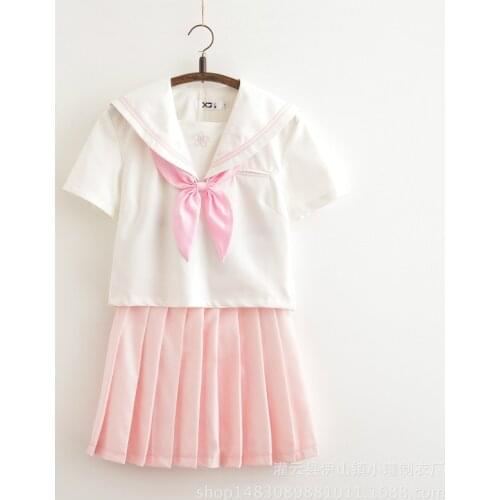 Uniforms Set 2019 New Style Embroidery Japanese Student JK Uniform Sailor Suit Fashion Elegant Summer White Collar Two-piece