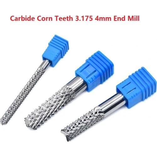 2pcs Solid Carbide Corn Teeth 3.175 4mm End Mill pcb milling router bit CNC Engraving Tools Cutter for circuit boards Wood
