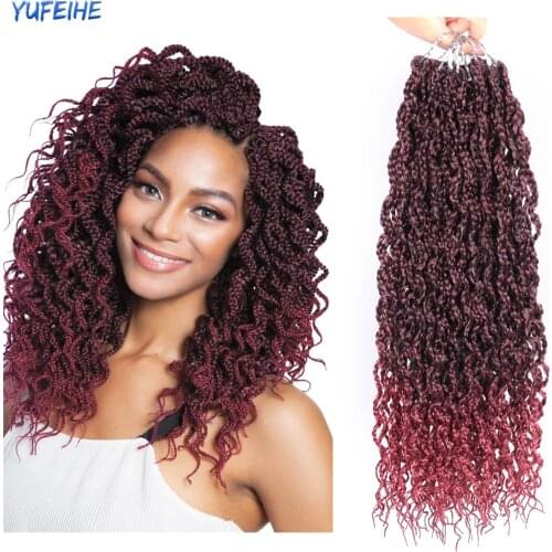 Yufeihe Crochet Hair Box Braids Long Curly Ends 18 Inch Ombre Synthetic Braiding Hair Extension For Women High Temperature Fiber