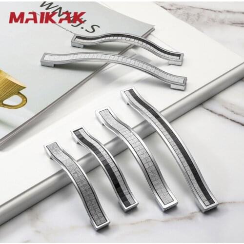 MAIKAK Sand Silver Crystal Glass Patch Drawer Knobs Aluminum Alloy Kitchen Cabinet Door Handles Furniture Handle Hardware