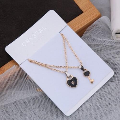2pcs Statement Couple Necklace for Women Fashion Key Lock Pendant Link Chain Fashion Jewelry Delicated Heart Friendship Necklace