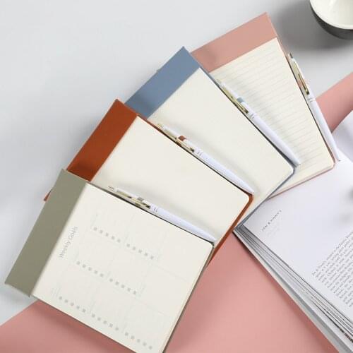 MINKYS Kawaii Refillable Line/Grid/Blank/Weekly Planner PU Leather Memo Notepad Clip Board With Pen Set Paperlaria Stationery