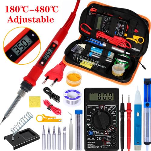 Soldering iron kits 80W 220V Adjustable Temperature Digital Multimeter Auto RangingLCD solder iron tips rework Welding Tool Kits