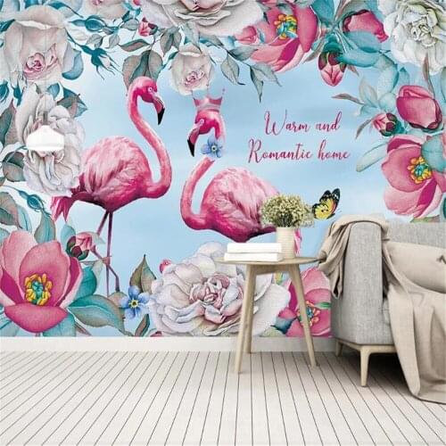 Milofi custom wallpaper mural hand-painted Nordic couple flamingo living room bedroom decoration painting background wall