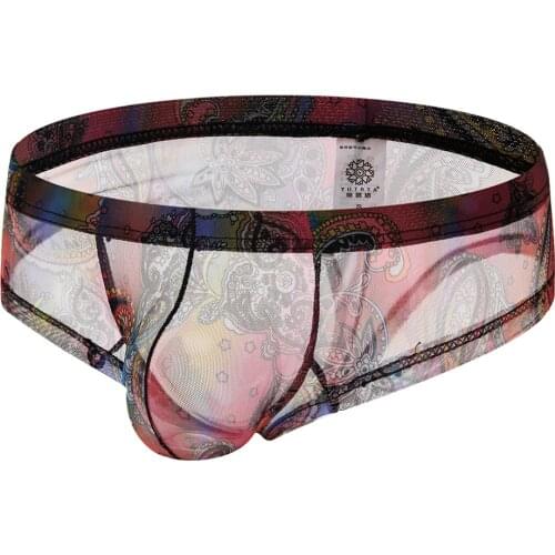 2020 Brand YUTATA Men Sexy Underwear Mens Transparent Small Boxers Male Low Waist Mesh Homme Panties half pack hip underwear