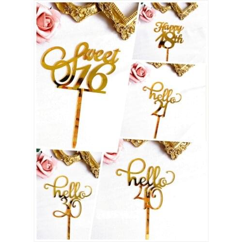 New Gold Acrylic Sweet16 20th 30th 40th Special Age Birthday Party Decoration Supplies Happy Birthday Cake Topper