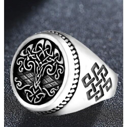 Stainless Steel Tree-Life Signet Yggdrasil-Celtics Knotwork Ring Classic Men Viking-Amulet Rings Nordic Jewelry