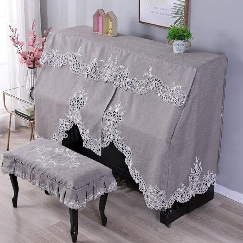 1 PCS Gray Piano Dust Cover Stool Cover Embroidery Cotton Cloth Dust-proof Home Texile Piano Towel Accessories For 148 -153cm