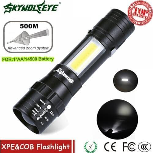Portable LED Flashlight COB+XPE Tactical Torch Zoomable Focus Flashlights 3 Modes Waterproof Work Light Emergency Lanterna