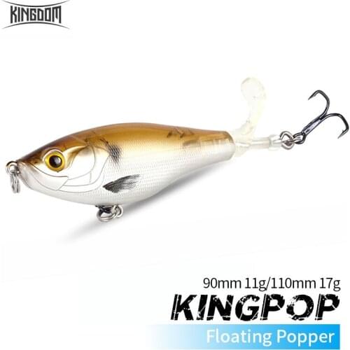 New KINGDOM KINGPOP Popper Fishing Lure 11g 17g Floating Popper 3D Eyes Hard Bait With Soft Spinning Tail Topwater Fishing Lures