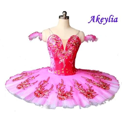 Rose Red Sugar plum fairy Professional Ballet Tutu Dark Pink Classical Ballet Stage Costume Nutcracker Performance Platter Tutu