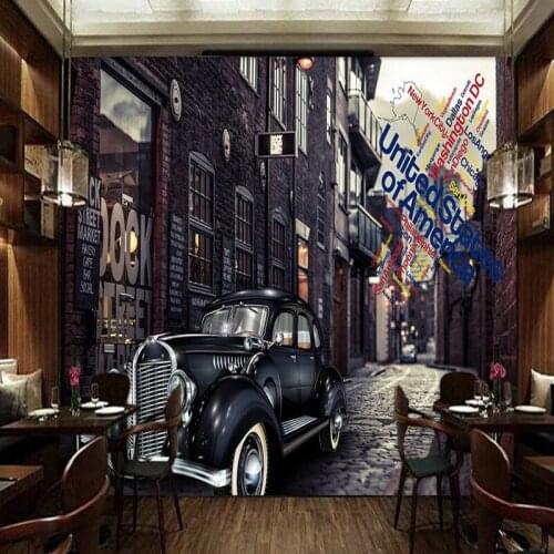 Drop Shipping Custom Photo Wallpaper Street Retro Classic Car Bar Restaurant KTV Mural Background Wallpaper Corridor Mural
