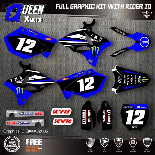 QUEEN X MOTOR Custom Team Graphics Backgrounds Decals 3M Stickers Kit For YAMAHA 2002-2014 YZ125 YZ250 005