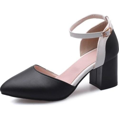 Plus Size ladies high heels women shoes woman pumps Buckled womens shoes with thick heels