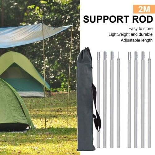 Adjustable 2m Tarp Tent Aluminum Alloy Pole Thicken Rack Stick Rod Outdoor Camping Lightweight Canopy Awning Support Poles