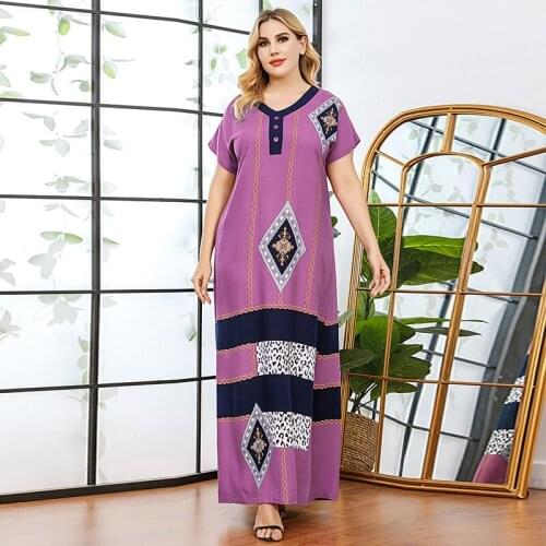 V-neck loose positioning printing dress long skirt Arabic women Dress Popular in Europe