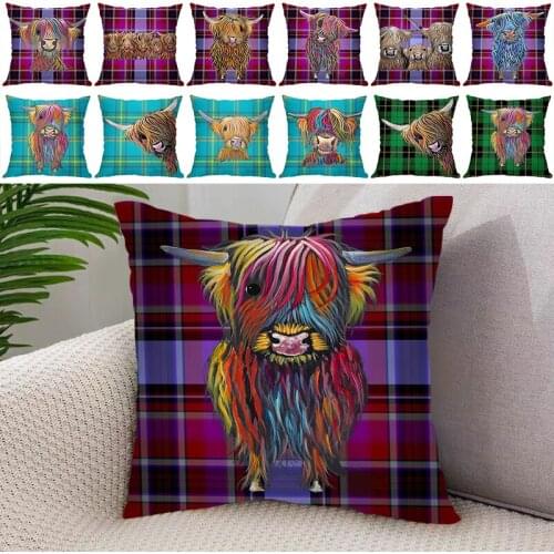 Yak Buffalo Cute Animal Cushion Cover Decorative 45X45CM Cartoon Home Decor Throw Pillow Case Green Velvet Printed cushions