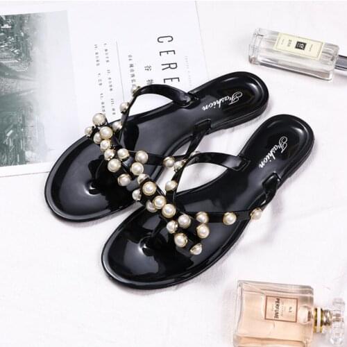2021 Women Summer Rivets Flip Flops Flat Jelly Slide Sandals Beach Shoes Bowknot Household Outdoor Slippers Feminno Zapatos