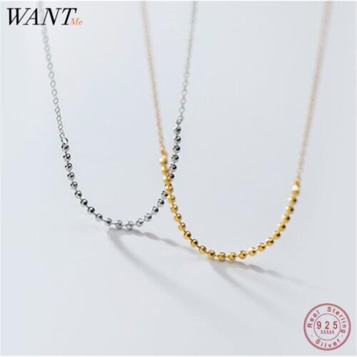 WANTME Real 100% 925 Sterling Silver Minimalist Romantic Sweet Bead Chain Pendant Short Choker Necklace for Women Party Jewelry