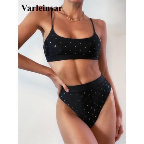 6 Color Sexy Shiny Sequins Female Swimsuit High Waist Bikini Women Swimwear Two-pieces Bikini set Bather Bathing Suit Swim V2821