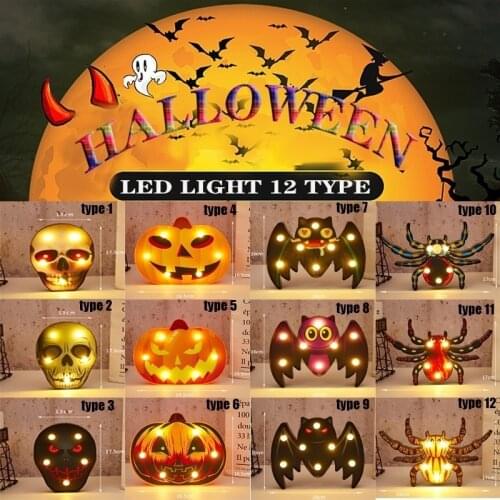 12 Types LED Pumpkin Spider Lights Bat Skeleton Head Light for Halloween Christmas Decor