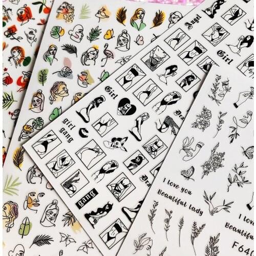 3D Nail Sticker Decals Girl Square Design Nail Art Decorations Stickers Sliders Manicure Accessories Nails Decoraciones