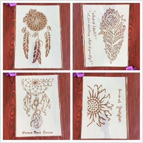 4pcs / set A4 Stencils Painting Coloring Embossing Scrapbook Album Decorative Template for walls Mandala stencil templates
