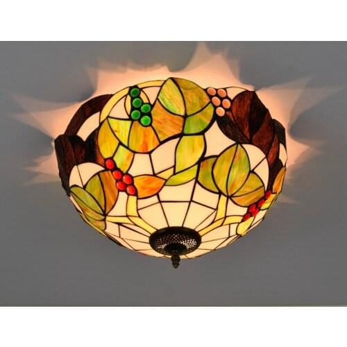 40cm American Pastoral Grape Tiffany Multi-Color Glass Restaurant Bedroom Aisle Bathroom Glass Ceiling Lamp