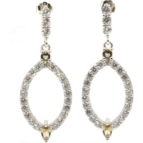 6.0g Real 925 Solid Sterling Silver Ravishing Smoky Quartz Cubic Zirconia Stud Earrings 45x16mm