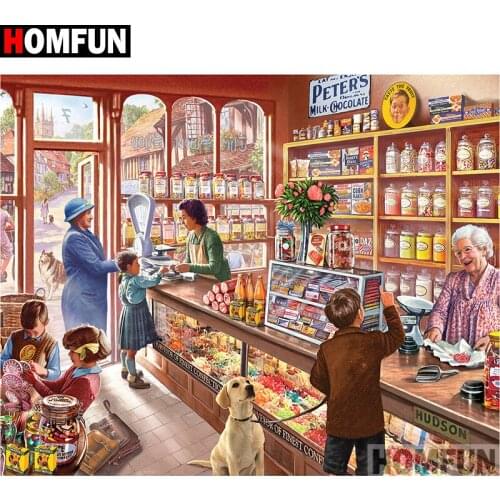 HOMFUN Full Square/Round Drill 5D DIY Diamond Painting "Supermarket" Embroidery Cross Stitch 5D Home Decor Gift A00785
