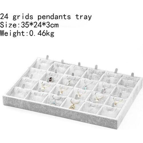 High Quality Ice Grey Velvet Jewelry Tray Jewelllery Storage Box Watch Holder Necklace Ring Earrings Pendant Display Organizer