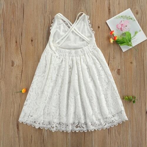 Kids Slip Dress Lace Floral V-Neck Sleeveless Spaghetti Strap Sundress for Girls White 2-7 Years